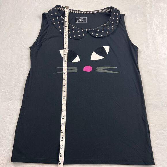 Lulu Guinness Uniqlo Retro Rockabilly Cat Face Polka Dot Collared Tank Top Lrg - Picture 5 of 8